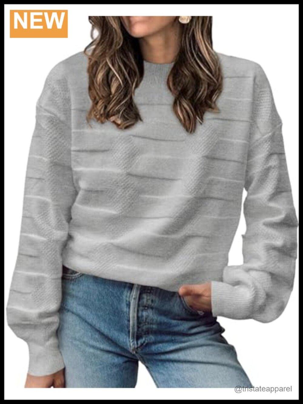Oversized Checkered Knit Pullover Sweater Crewneck Drop Shoulder